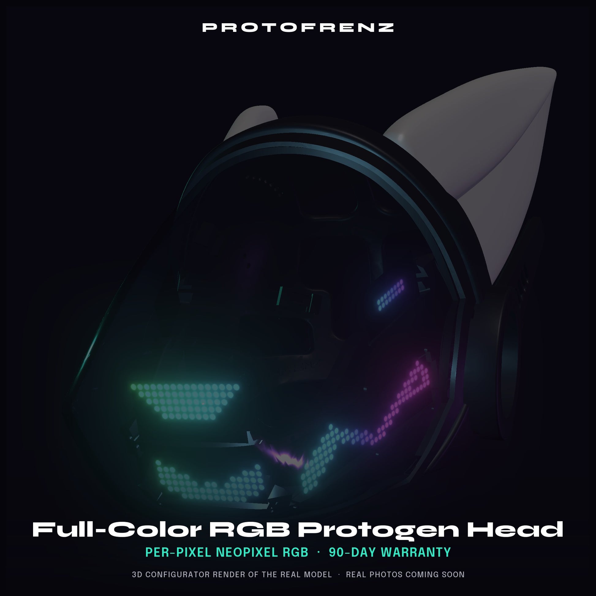 Protogen Head ProtoFrenz Cipher — NeoPixel LED, Fully Assembled, Boop Sensor, Fan, Power Bank | D-Lux