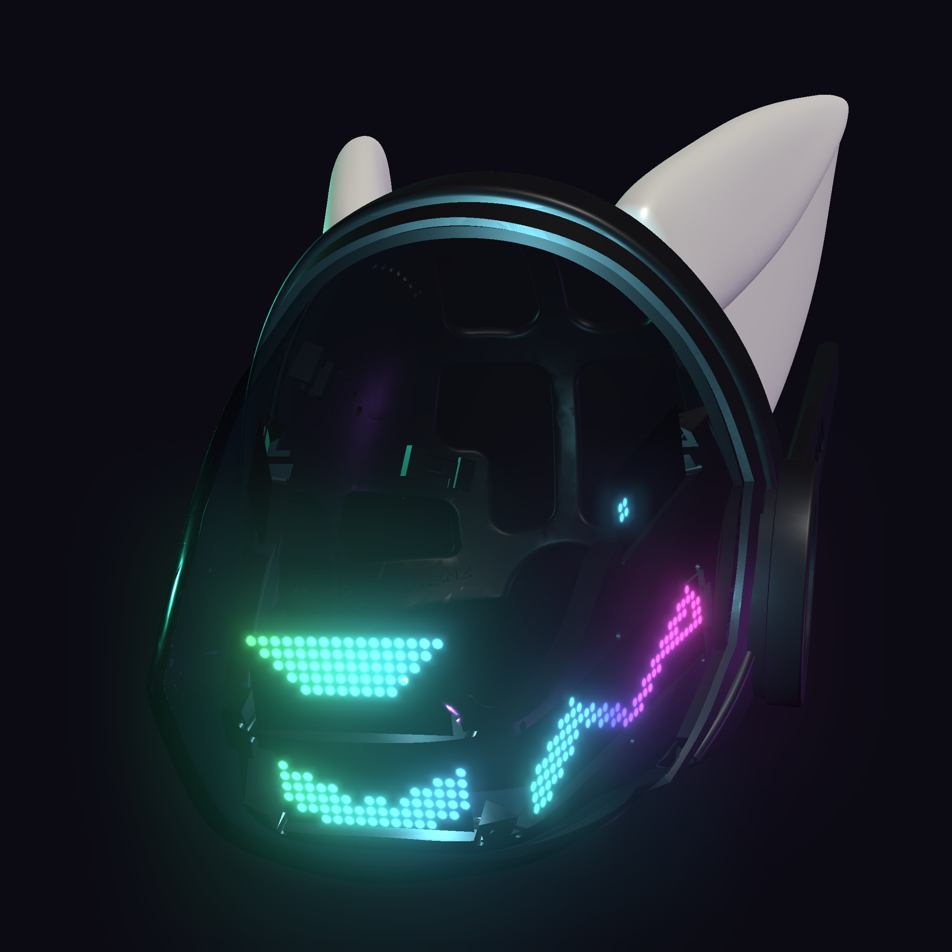 Protogen Head ProtoFrenz Cipher — NeoPixel LED, Fully Assembled, Boop Sensor, Fan, Power Bank | D-Lux