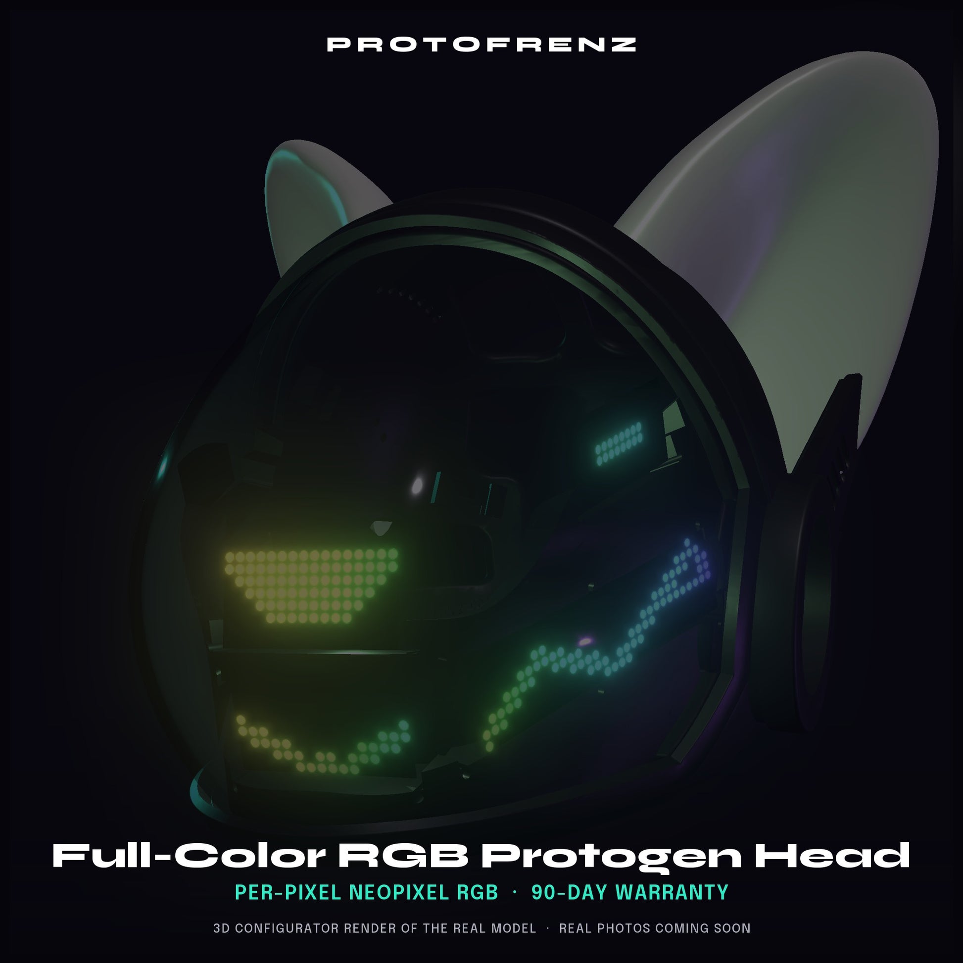 Protogen Head ProtoFrenz Iris — NeoPixel LED, Fully Assembled, Boop Sensor, Fan, Power Bank | D-Lux