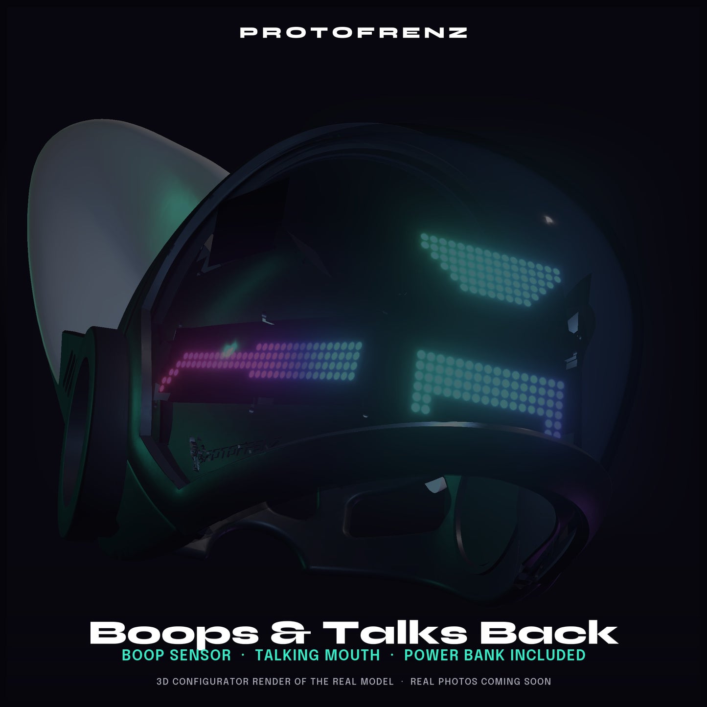 Protogen Head ProtoFrenz Iris — NeoPixel LED, Fully Assembled, Boop Sensor, Fan, Power Bank | D-Lux