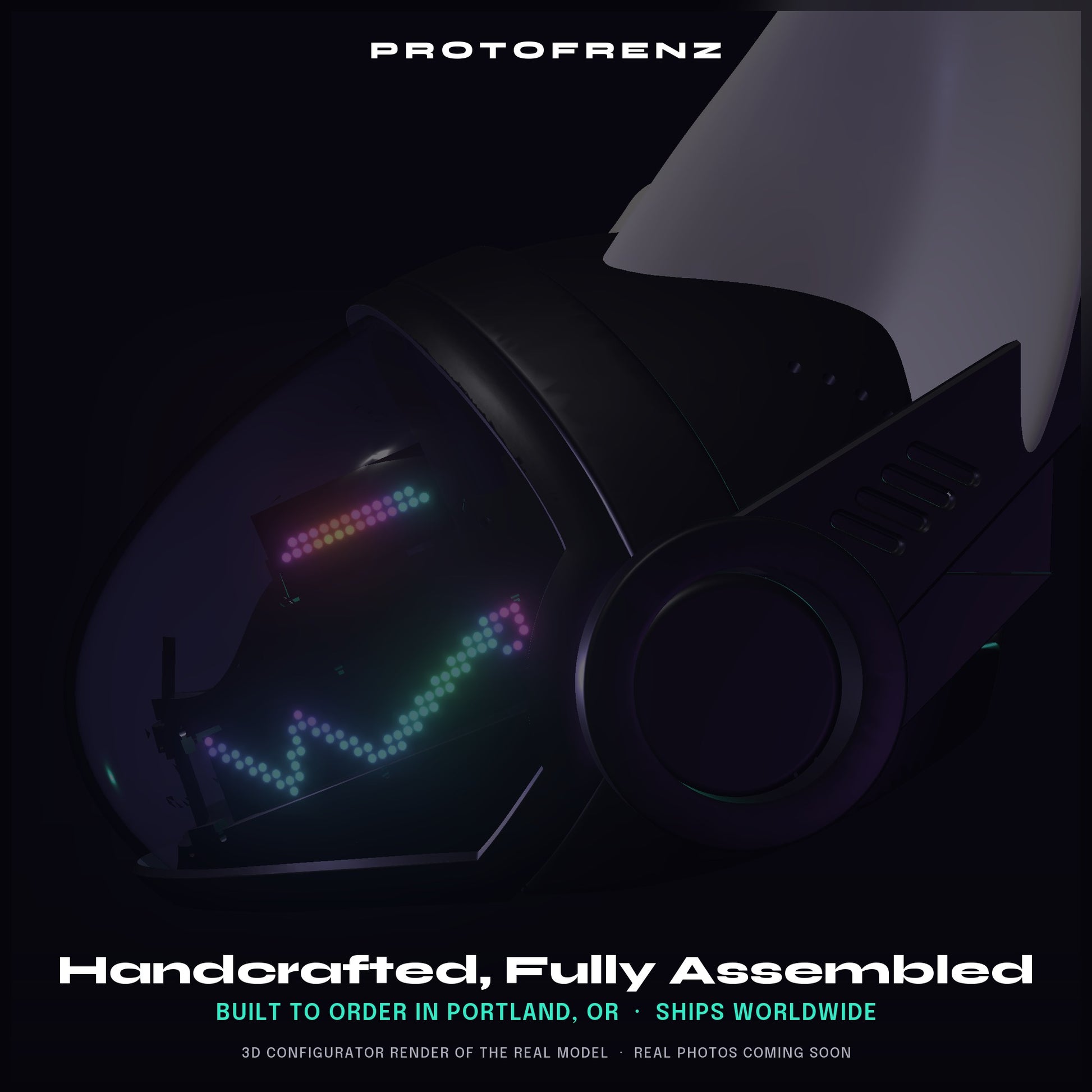 Protogen Head ProtoFrenz Iris — NeoPixel LED, Fully Assembled, Boop Sensor, Fan, Power Bank | D-Lux