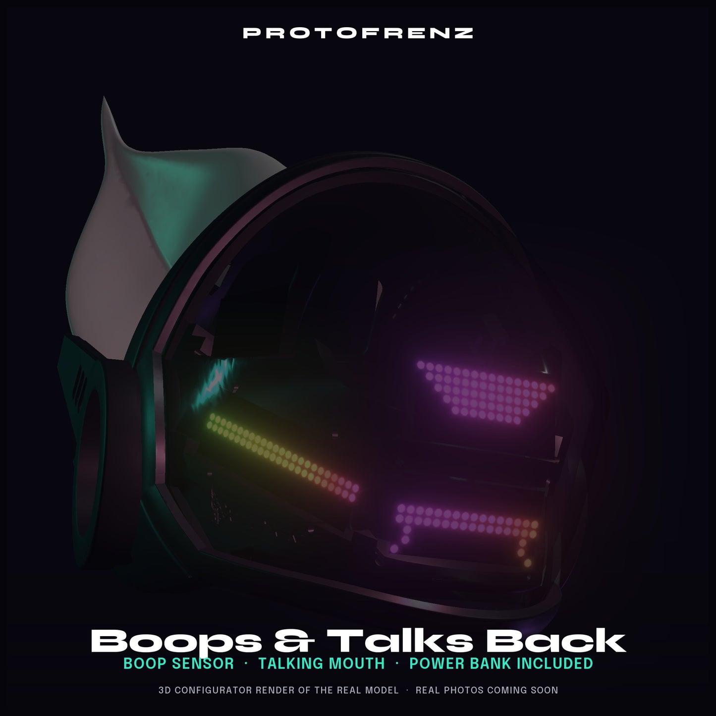 Protogen Head ProtoFrenz Nyx — NeoPixel LED, Fully Assembled, Boop Sensor, Fan, Power Bank | D-Lux