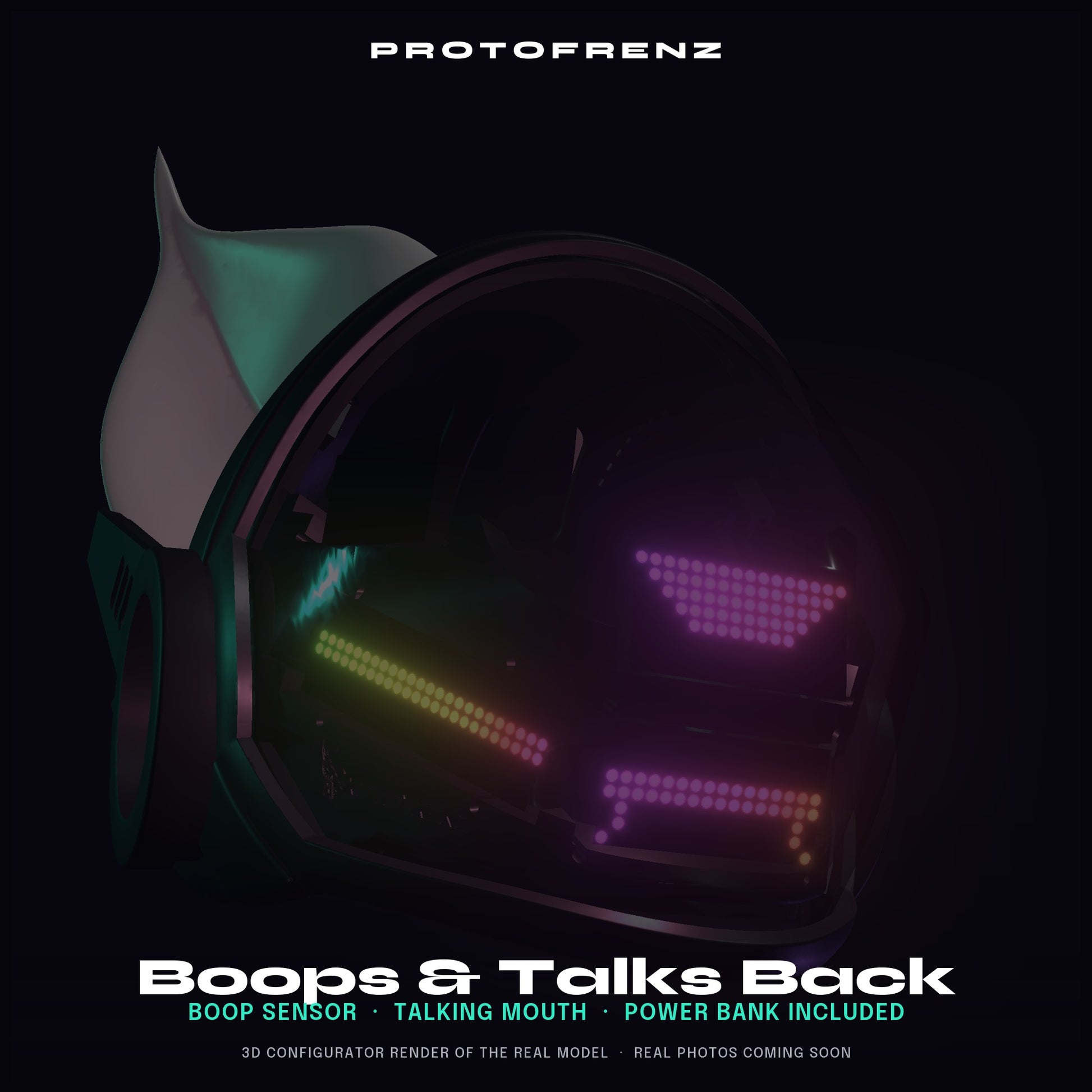 Protogen Head ProtoFrenz Nyx — NeoPixel LED, Fully Assembled, Boop Sensor, Fan, Power Bank | D-Lux