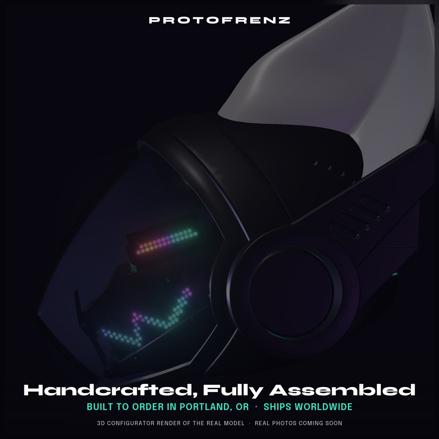 Protogen Head ProtoFrenz Nyx — NeoPixel LED, Fully Assembled, Boop Sensor, Fan, Power Bank | D-Lux