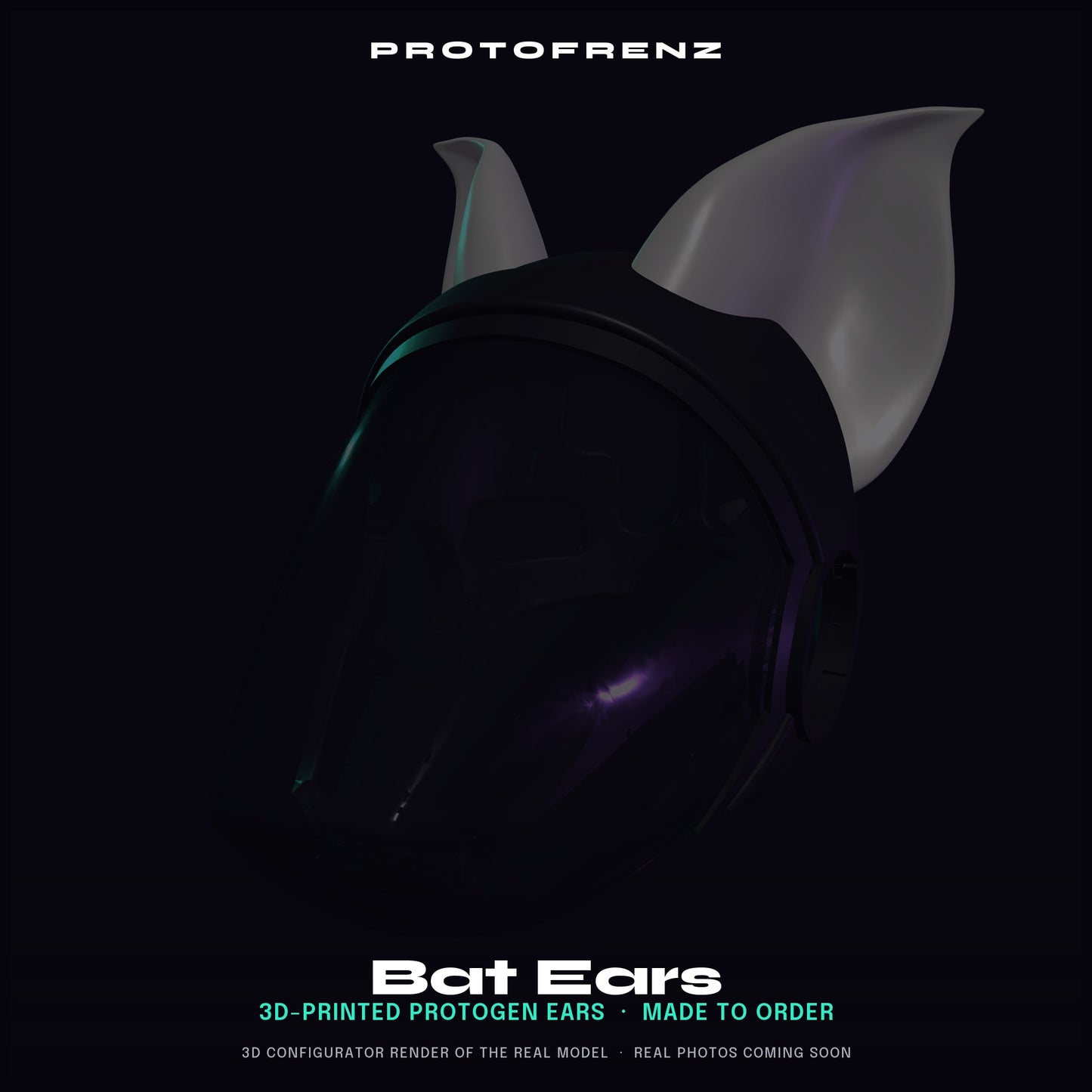 Bat Ears Protogen Fursuit Cosplay — 3D Printed Stylized, TPU or PLA, Fits Protogen Head Base