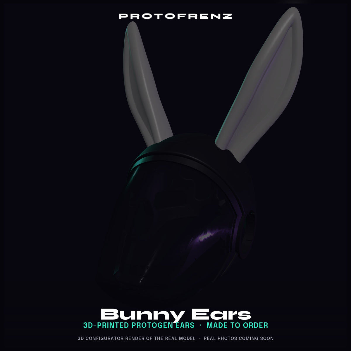 Bunny Ears Protogen Fursuit Cosplay — 3D Printed Stylized, TPU or PLA, Fits Protogen Head Base