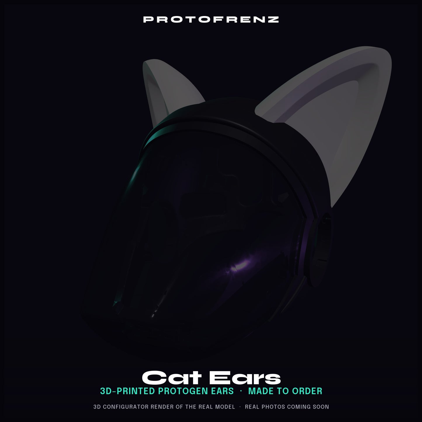 Cat Ears Protogen Fursuit Cosplay — 3D Printed Kitten Style, TPU or PLA, Fits Protogen Head Base