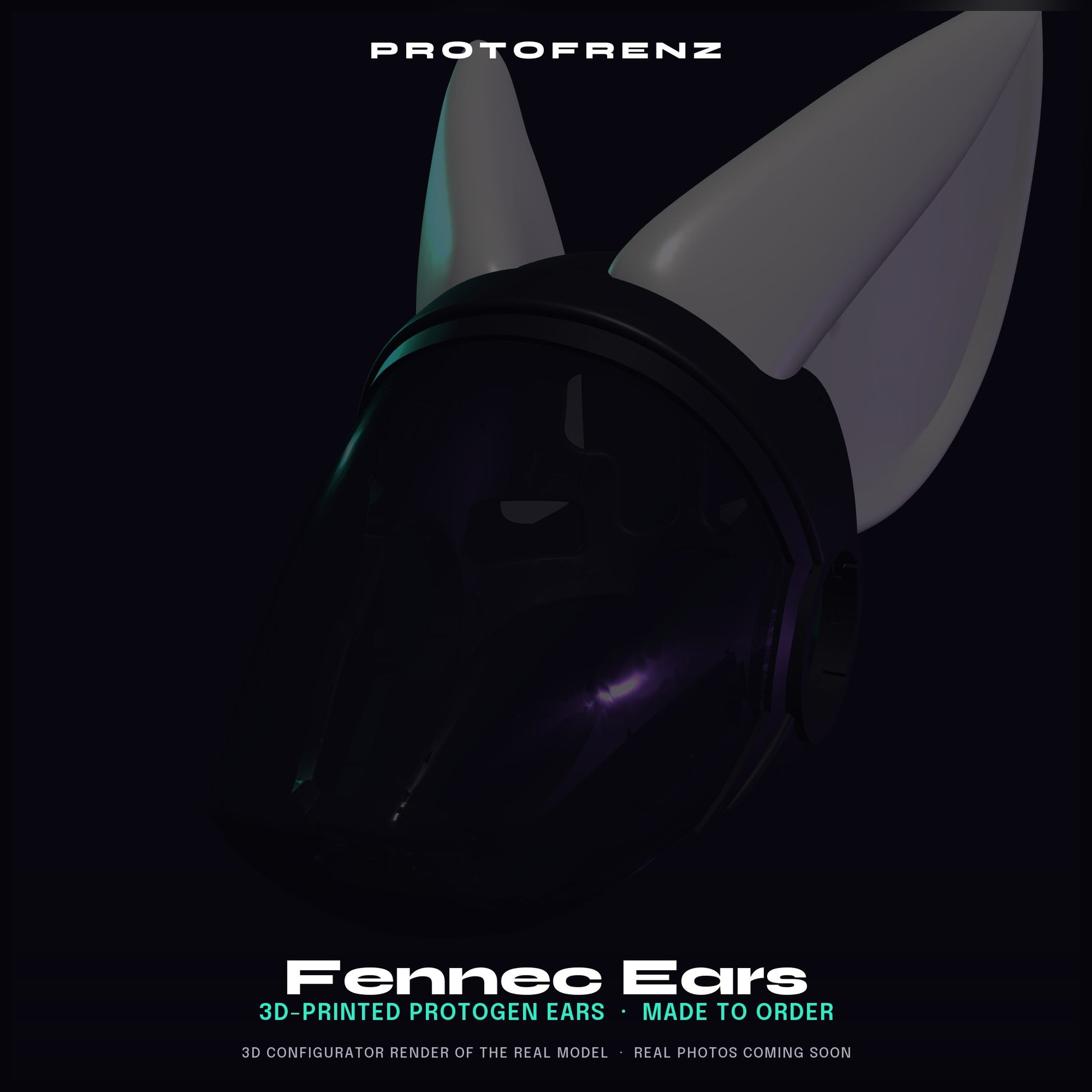 Fennec Fox Ears Protogen Fursuit Cosplay — 3D Printed Stylized, TPU or PLA, Fits Protogen Head Base