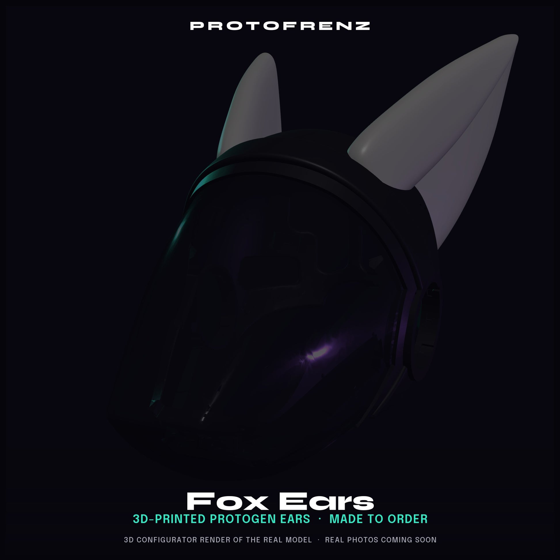 Fox Ears Protogen Fursuit Cosplay — 3D Printed Stylized, TPU or PLA, Fits Protogen Head Base