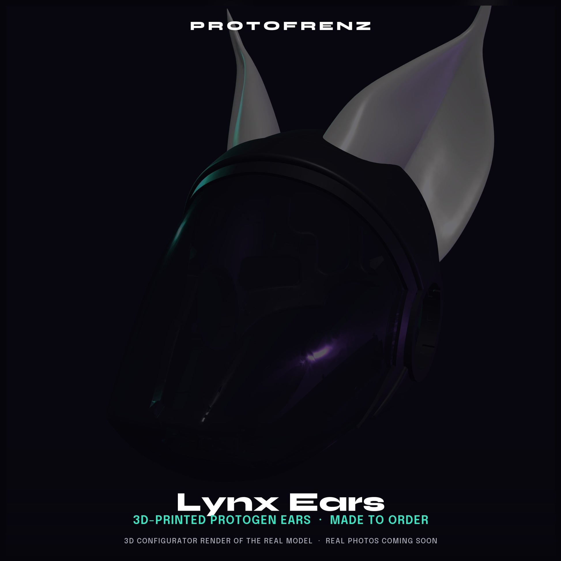 Lynx Ears Protogen Fursuit Cosplay — 3D Printed Stylized, TPU or PLA, Fits Protogen Head Base