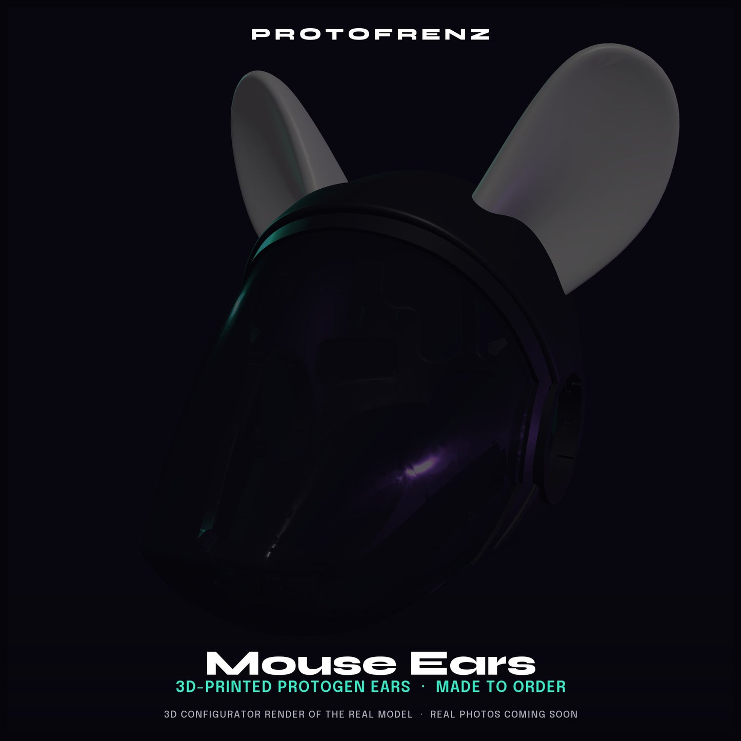 Mouse Ears Protogen Fursuit Cosplay — 3D Printed Stylized, TPU or PLA, Fits Protogen Head Base
