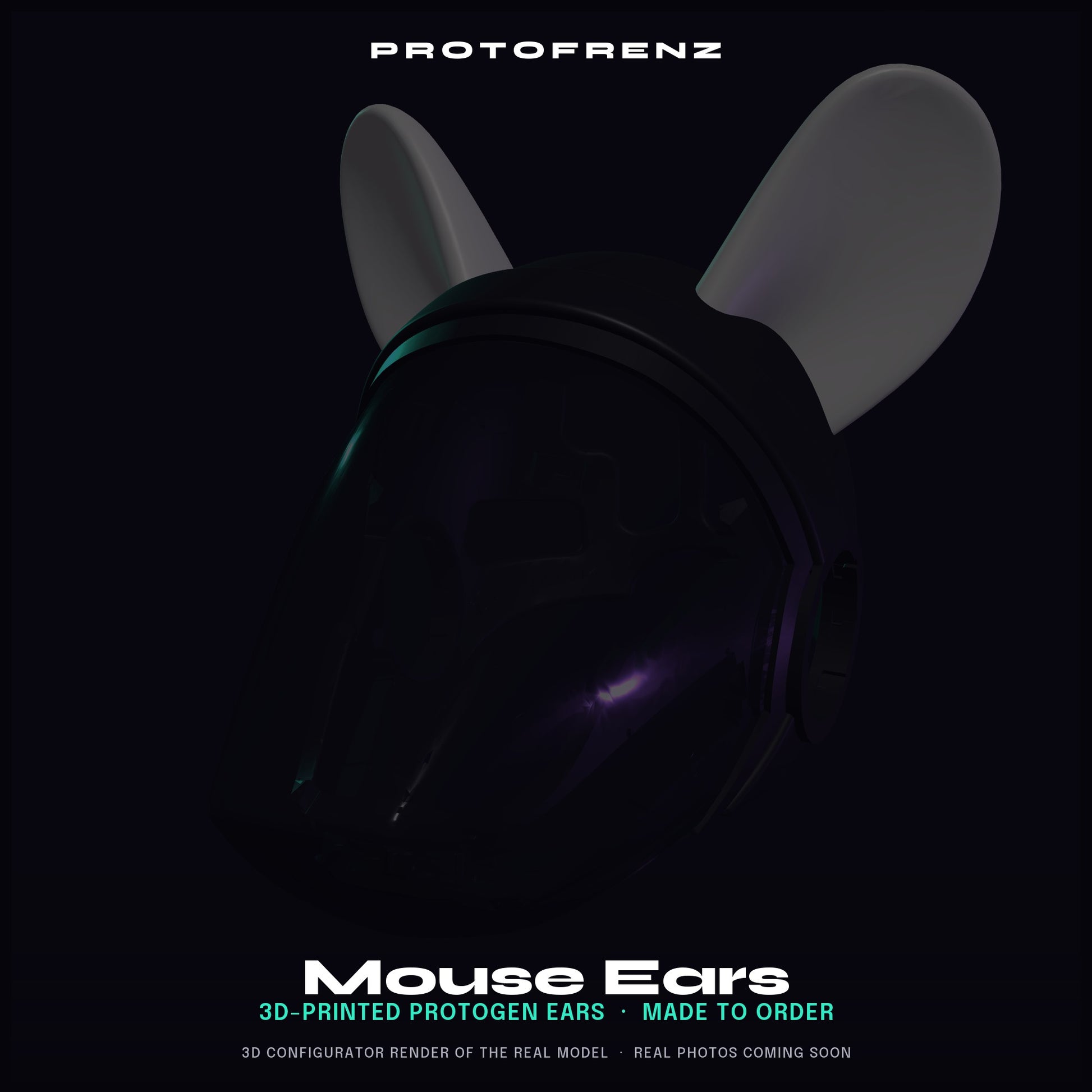 Mouse Ears Protogen Fursuit Cosplay — 3D Printed Stylized, TPU or PLA, Fits Protogen Head Base