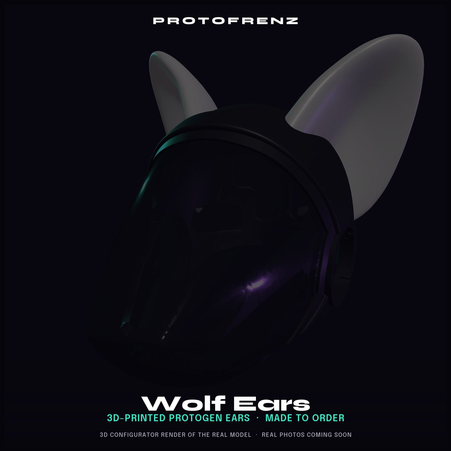Wolf Ears Protogen Fursuit Cosplay — 3D Printed Stylized, TPU or PLA, Fits Protogen Head Base