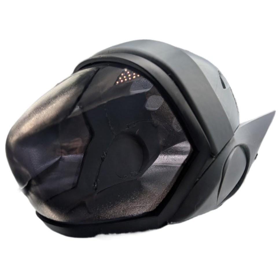 ProtoFrenz Legacy Rewired ZillionRoss protogen head with full-color NeoPixel RGB LED display lit, front view