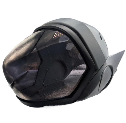 ProtoFrenz Legacy Rewired ZillionRoss protogen head with full-color NeoPixel RGB LED display lit, front view