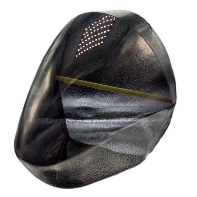 M16 Studios MK2 protogen PETG tinted visor lens, replacement part, shown from front