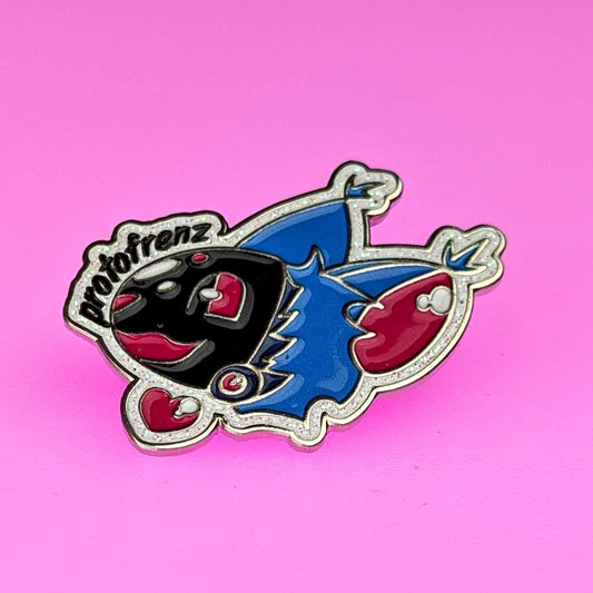 protofrenz-strawberry-pin-cute-15-88613 protogen fursuit head, front 3/4 angle, LED display lit