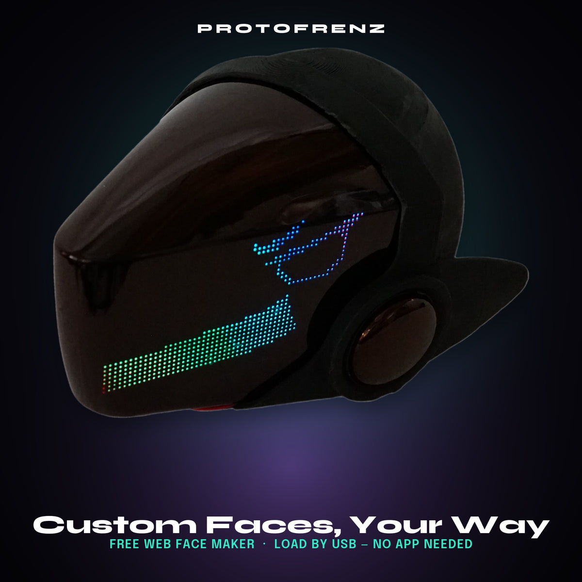 Protogen Head MK3 Starter Kit ProtoFrenz — WF1 Full-Color LED Panel, Fully Assembled, App Controlled, Fursuit Head