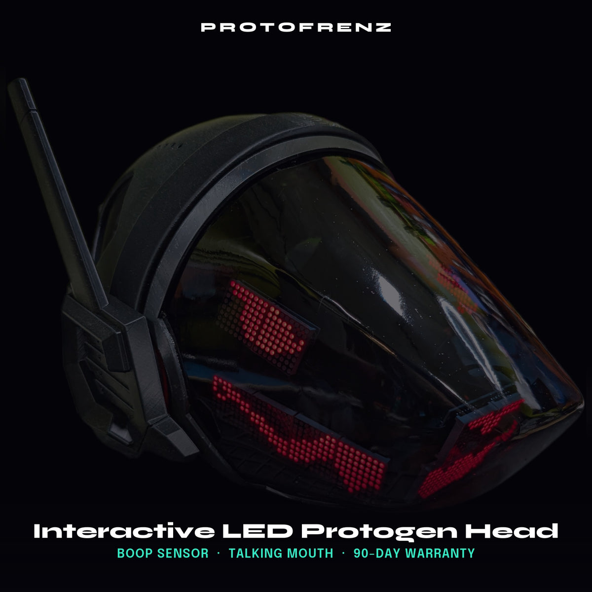 Protogen Head ProtoFrenz Cipher — Boop Sensor, Talking Mouth, Fan, LED Matrix or Full-Color Panel | Studio Build