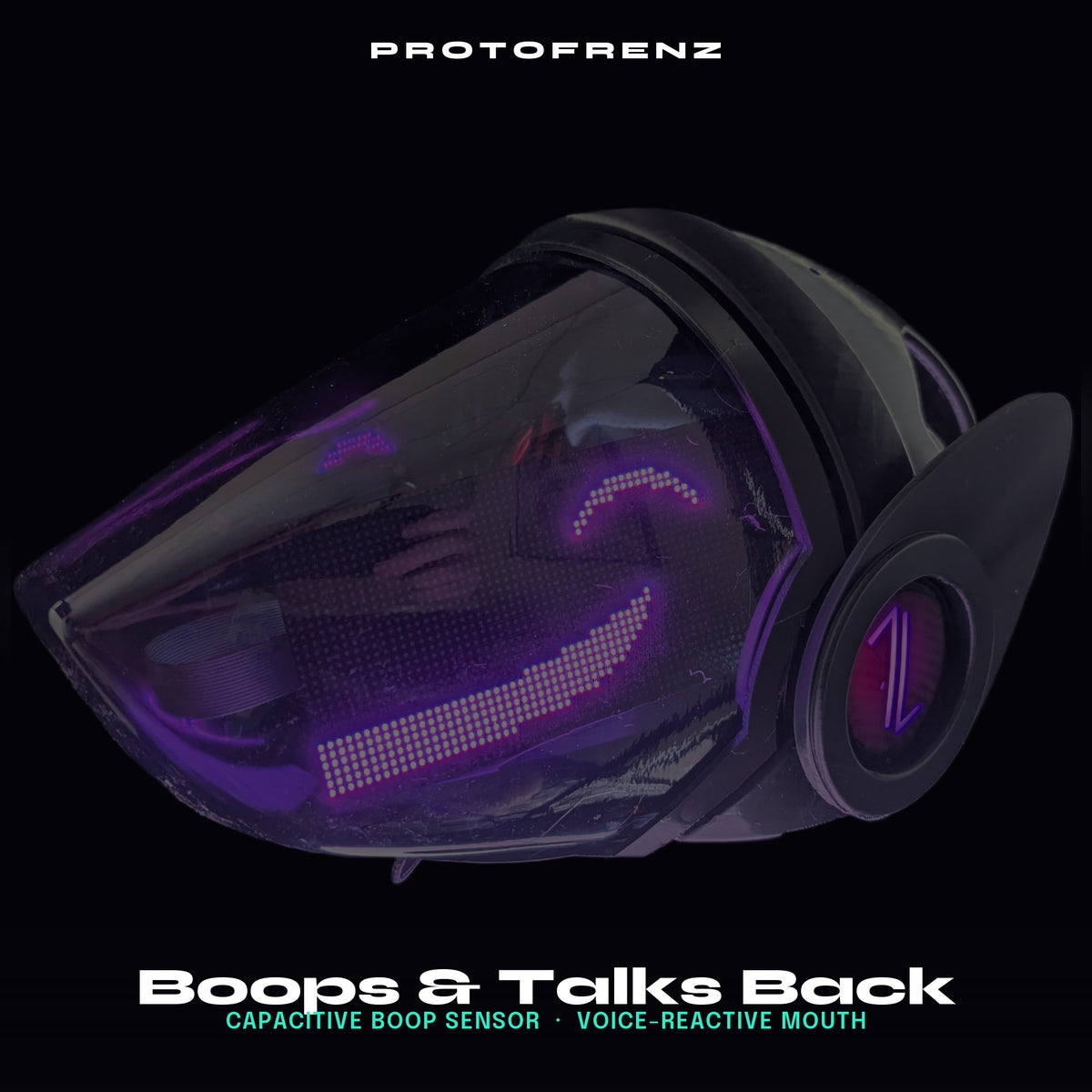 Protogen Head ProtoFrenz Cipher — Boop Sensor, Talking Mouth, Fan, LED Matrix or Full-Color Panel | Studio Build
