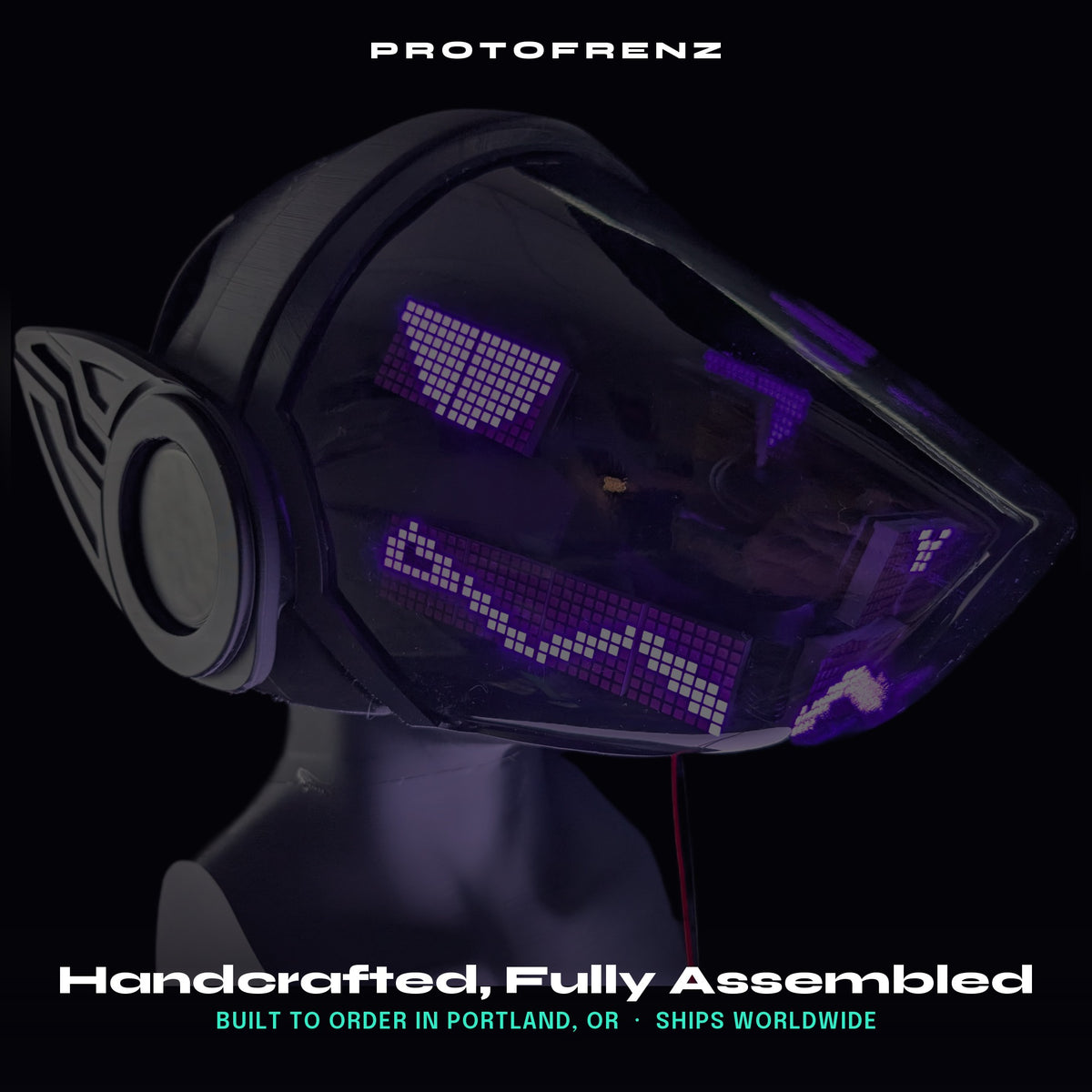 Protogen Head ProtoFrenz Cipher — Boop Sensor, Talking Mouth, Fan, LED Matrix or Full-Color Panel | Studio Build