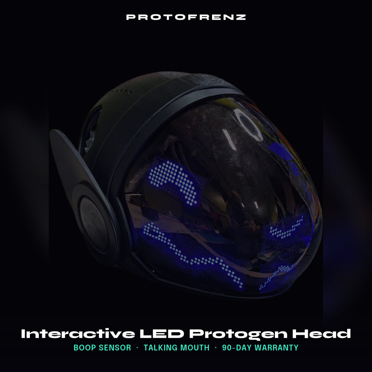 Protogen Head ProtoFrenz Iris — Boop Sensor, Talking Mouth, Fan, LED Matrix | Studio Build