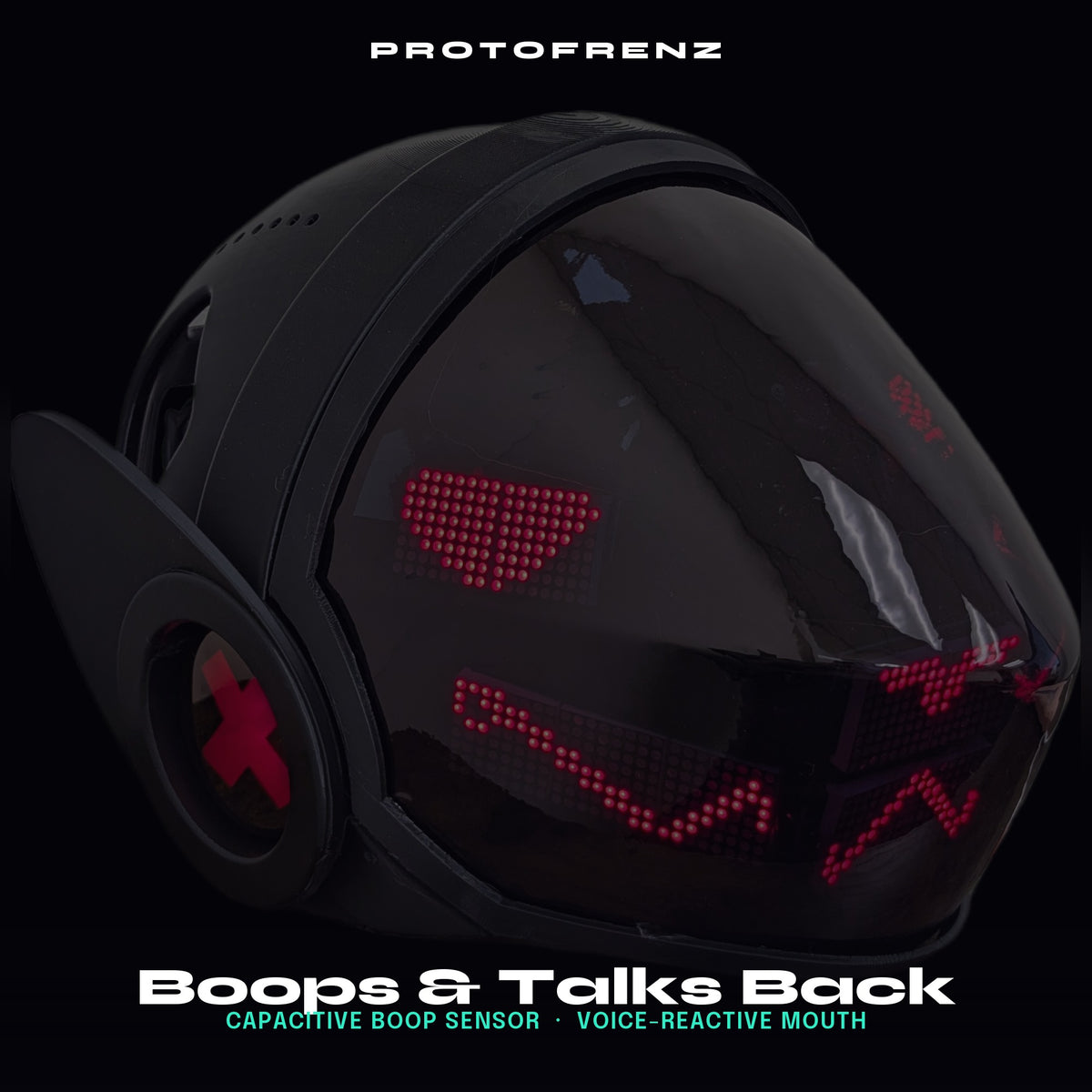 Protogen Head ProtoFrenz Nyx — Boop Sensor, Talking Mouth, Fan, LED Matrix | Studio Build
